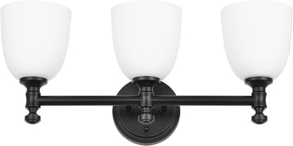 Black Bathroom Vanity Light, 3-Light Bathroom Light Fixtures Over Mirror, Traditional Vanity Lights for Living Room, Milk White Bell Glass Shades, Standard E26 Base, Matte Black