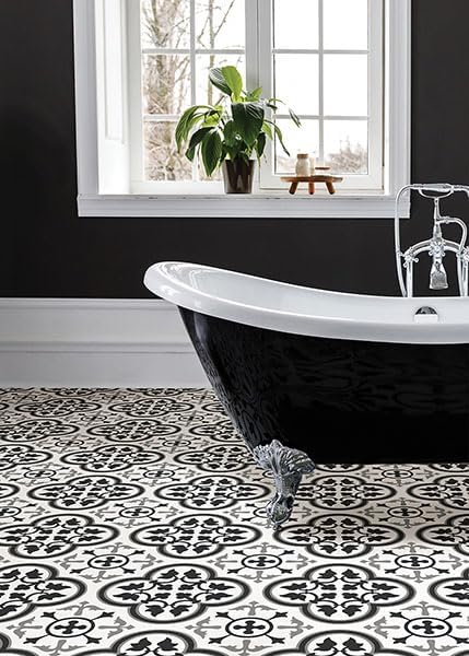 FloorPops 12-in by 12-in Villa Peel and Stick Floor Tiles (10 Tiles), (10 sq.ft./Carton), Black and White