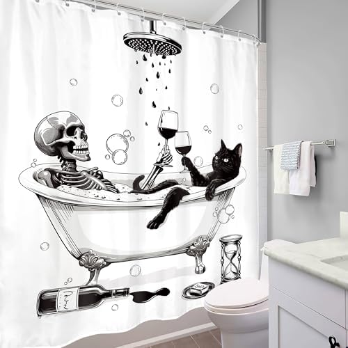 Skull Gothic Spooky Cool Bone BUBB Bathroom Shower Curtain Set