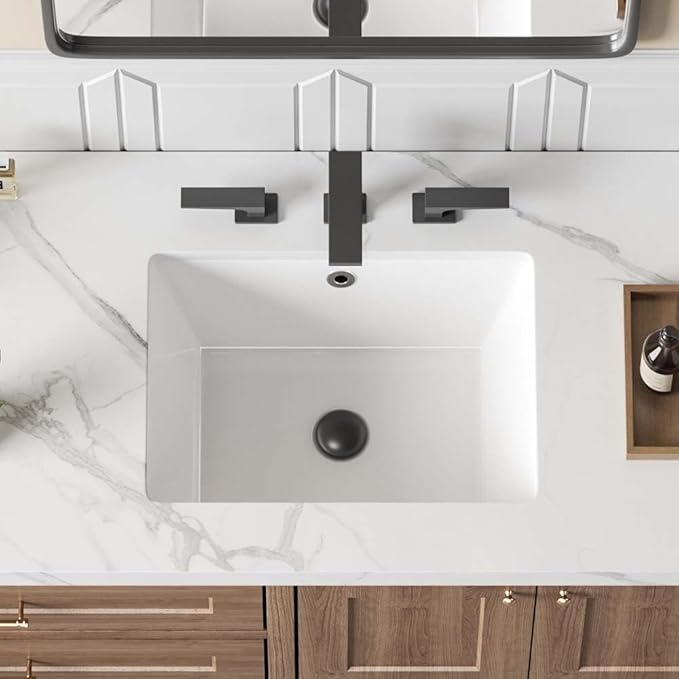 16in Undermount Bathroom Sink Rectangular, 15.7" x11.8" Small Vessel Sink Rectrangle Undermount Bathroom Sink White Ceramic Lavatory Vanity Vessel Sink with Overflow