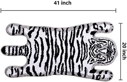 Panstar Tiger Bath Mat for Bathroom, Cute White Tiger Animal Cartoon Bath Mat Non Slip Animals Shaped Absorbent Bathtub Rug Bathroom Plush Shower Rugs