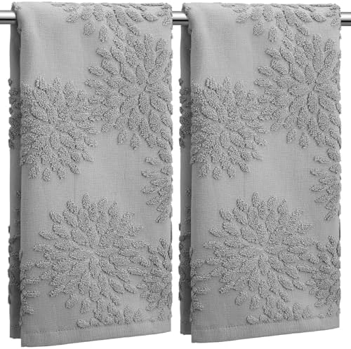 SmoothNovelty 2 Pcs Light Gray Dahlia Jacquard Hand Towels for Bathroom