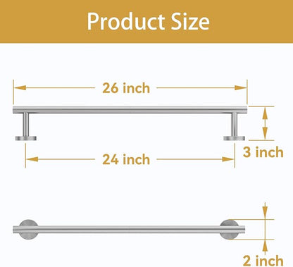 Brushed Nickel Towel Bar, 24 Inch Bathroom Towel Rack | Towel Holder Wall Mounted, Thicken SUS304 Stainless Steel Towel Rod Modern Home Decor (Total Length 26 Inch)