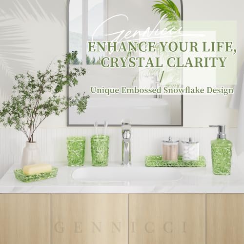 Green Bathroom Accessories Set 7 Pcs, Green Bathroom Sets, Acrylic Soap Dispenser and Toothbrush Holder Set, Qtip Holder Set, Bathroom Sink Set, Gift for Home Apartment