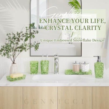 Green Bathroom Accessories Set 7 Pcs, Green Bathroom Sets, Acrylic Soap Dispenser and Toothbrush Holder Set, Qtip Holder Set, Bathroom Sink Set, Gift for Home Apartment