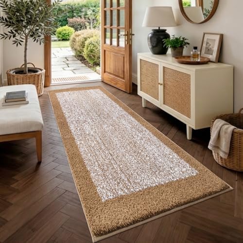 80x24 Long Bathroom Rugs Non Slip Washable, Soft Absorbent Bath Mat Coffee