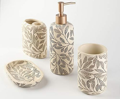 Hymmah Bathroom Accessories Set,Toothbrush Holder,Farmhouse Bathroom Decor,4 Pcs Resin Gift Set Apartment Necessities, Contain Toothbrush Cup,Soap Dispenser,Soap Dish,Tumbler