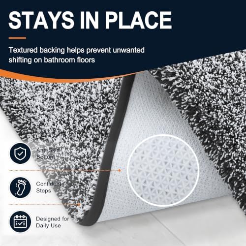 OLANLY Microfiber Bathroom Rugs 59x20, Quick Dry Bath Mat, Black and White