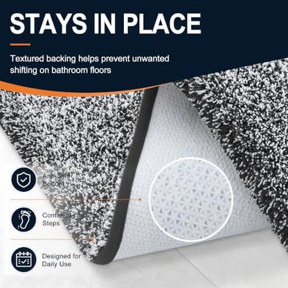 OLANLY Microfiber Bathroom Rugs 59x20, Quick Dry Bath Mat, Black and White