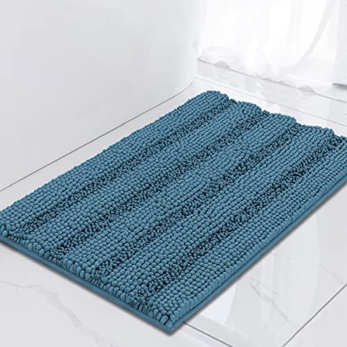 Turquoize Bathroom Rugs Non-Slip Chenille Bath Mat for Bathroom 17 x 24 Inches Extra Soft and Absorbent Shaggy Rugs, Machine Washable Perfect for Bathtub and Shower Floor, 24" X 17",Turquoise
