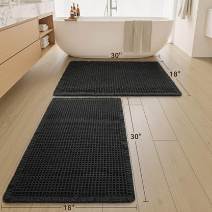 Upgraded Waffle Bath Mat Set of 2 Absorbent Non Slip Bathroom Mat 18" x 30"