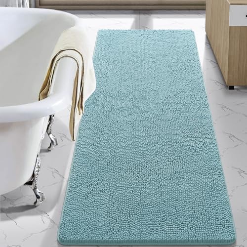 LOCHAS Luxury Bathroom Rug Shaggy Bath Mat 24 x 60 Inch, Spa Blue