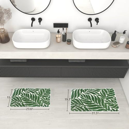 Green Bathroom Rug - Dark Green Bath Mat Small Bathmat Bath Rugs for Bathroom Décor Jungle Leaf Cute Rug Bath Rugs 16" x 24"