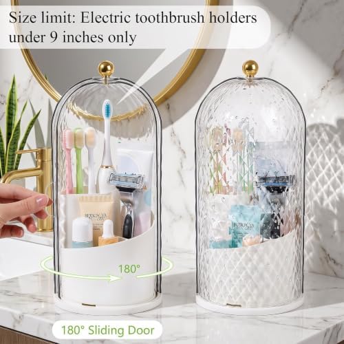 Toothbrush Holder with Cover for Bathroom Countertop, Organizer, White