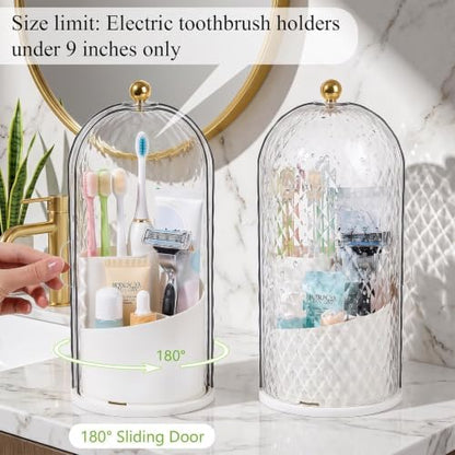 Toothbrush Holder with Cover for Bathroom Countertop, Organizer, White