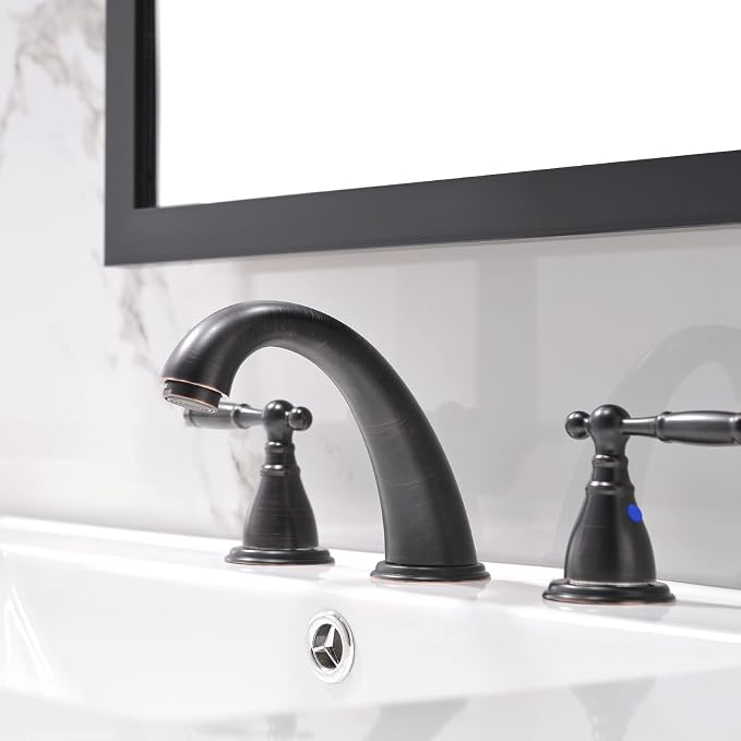 8 Inch 3 Hole Oil Rubbed Bronze Widespread Bathroom Faucet,Lavatory 2 Handles Vanity Sink Faucet with Copper Pop Up Drain, WF008-4-ORB