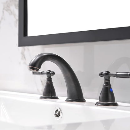 8 Inch 3 Hole Oil Rubbed Bronze Widespread Bathroom Faucet,Lavatory 2 Handles Vanity Sink Faucet with Copper Pop Up Drain, WF008-4-ORB