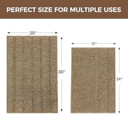 Bcoimo Bath Rug Mat Sets,2 Piece Extra Soft Chenille Tan Bathroom Mat Set