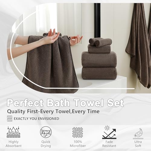 4 Piece Bath Towel Set 35"x70"Oversized Bath Towel for Bathroom Ultra Soft Fluffy Extra Large Bath Sheet Luxury Premium Bathroom Towel Highly Absorbent Quick Dry Shower Towel for Hotel Spa,Brown
