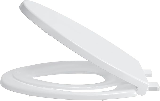 19" Elongated Toilet Seat with Built-In Toddler Seat, Quiet-Close Potty Training Seat for Family, Quick-Release & Grip-Tight Bumpers, Quick-Attach Hardware, White