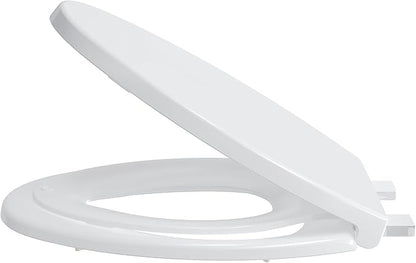 19" Elongated Toilet Seat with Built-In Toddler Seat, Quiet-Close Potty Training Seat for Family, Quick-Release & Grip-Tight Bumpers, Quick-Attach Hardware, White
