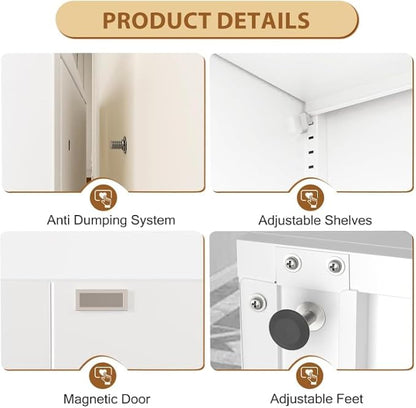 Tall Metal Narrow Bathroom Storage Cabinet 67" H, Tall White Pantry Cabinets with 4 Adjustable Shelves and 2 Doors for Kitchen, Home Office, Living Room, Dining Room(20 inches Wide)