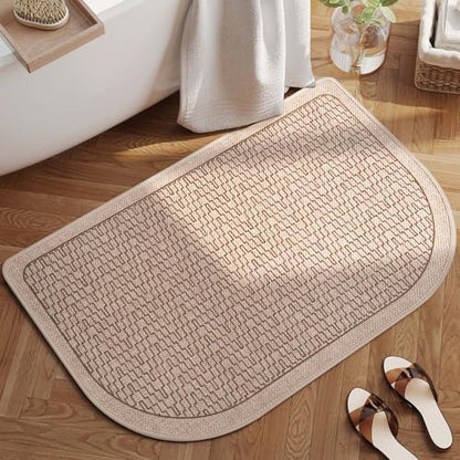 YDKGL Half Circle Bath Mat, Non Slip Thin Bathroom Rugs, Brown 20x31