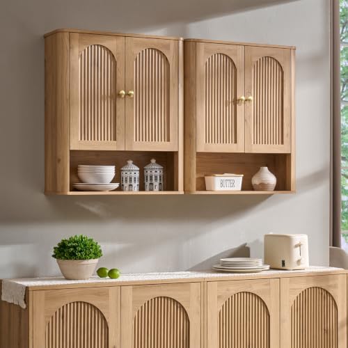 IFGET Bathroom Fluted Arched Wall Cabinet Set 2, 23.6''W Medicine Cabinet, Natural