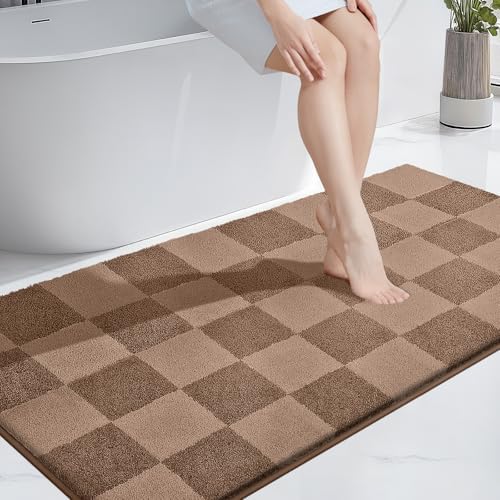 PURRUGS Bathroom Rug Non-Slip Machine Washable 30" x 60", Super Absorbent and Quick-Dry Bath Mat, Extra Soft and Plush Bath Rug for Shower, Bathtub and Sink, Grayish Brown & Coffee