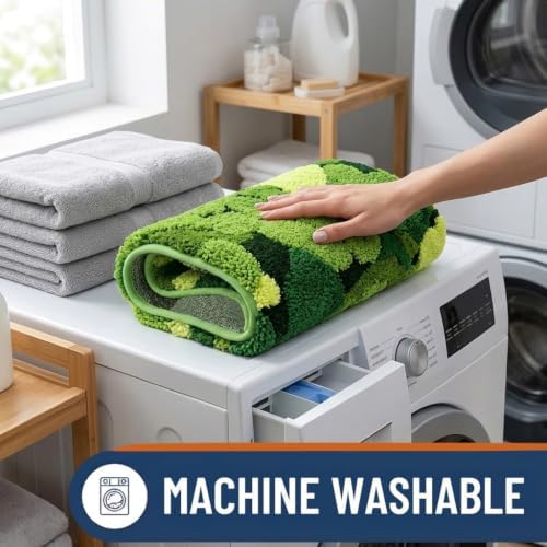 Hifuwan Cute Green Moss Toilet Rugs U Shaped Non Slip Bath Mats, 20x20 Inch