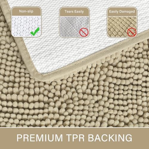 LOCHAS Luxury Bathroom Rug Shaggy Bath Mat 24 x 54 Inch, Beige