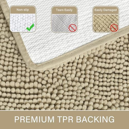 LOCHAS Luxury Bathroom Rug Shaggy Bath Mat 24 x 54 Inch, Beige