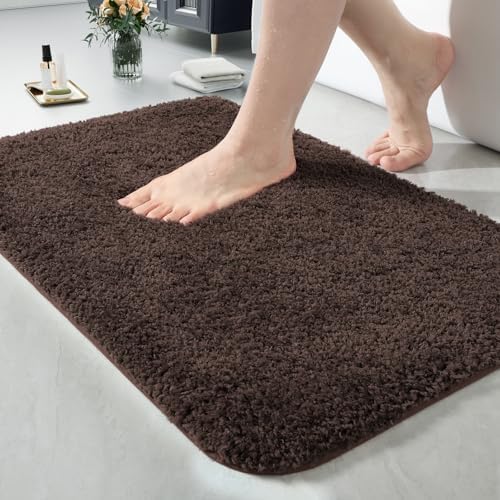 LOCHAS Bathroom Rugs 24x17 Inch, Microfiber Bath Rug Non Slip, Brown