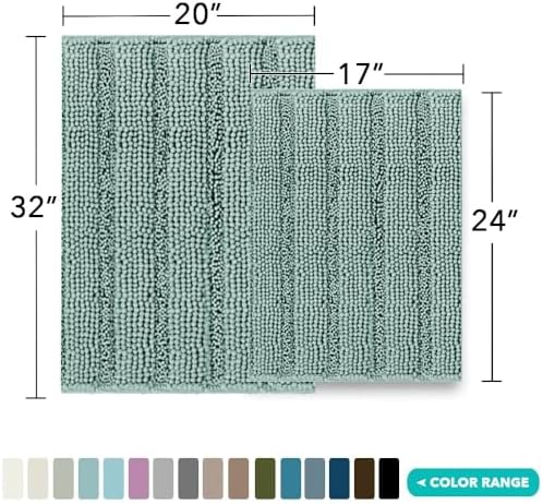 Turquoize Bathroom Rug Set, 2 Piece Soft Absorbent Chenille Bath Rug Set