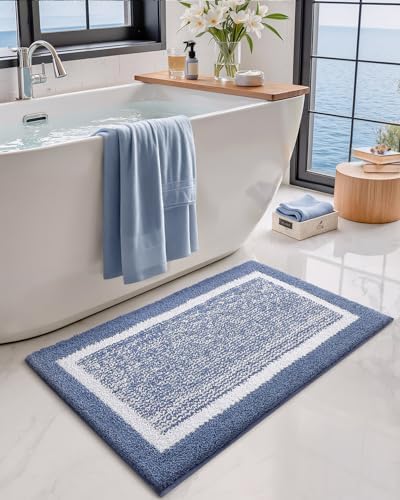 Color&Geometry Simple and Stylish Bathroom Rugs Runner Non Slip,24"x43"Blue