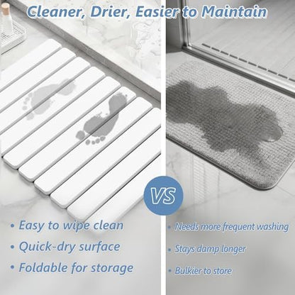 AWW Foldable Stone Bath Mat, Diatomaceous, 23.6"x15.5", White