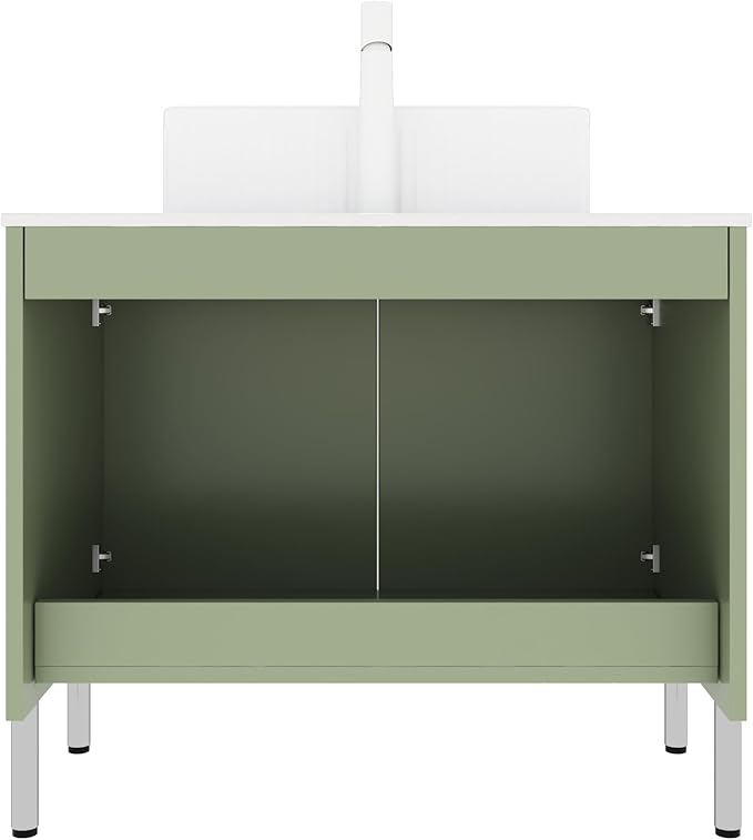 30" Bathroom Vanity with Sink, Modern Bathroom Storage Cabinet with Black Rectangular Ceramic Basin and Sintered Stone Countertop, Soft Closing Doors, Freestanding Bathroom Vanities, Green