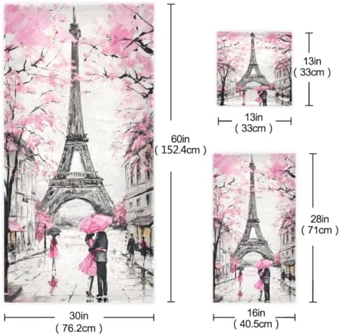 Naanle Stylish Romantic Street View of Paris Eiffel Tower Soft Luxury Decorative 3 Pieces Set Towels, 1 Bath Towel+1 Hand Towel+1 Washcloth, Multipurpose for Bathroom, Hotel, Gym, Spa and Beach