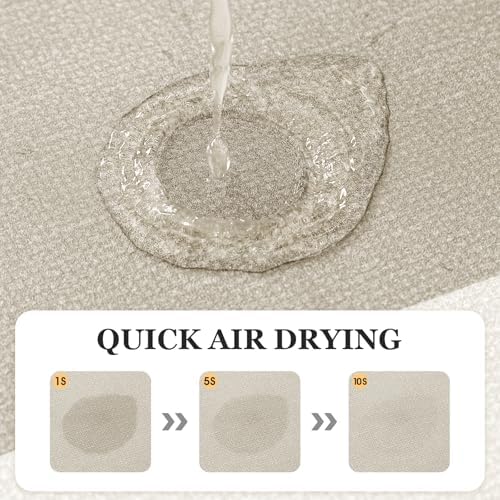 ACCUMTEK Non Slip Bath Mat, Thin Bathroom Rugs Fit Under Door, Quick Dry Bath Mats, Machine Washable Bath Rugs for Bathroom, Bathtub & Kitchen, Light Beige/Bordered/U-Shaped 24"x20"
