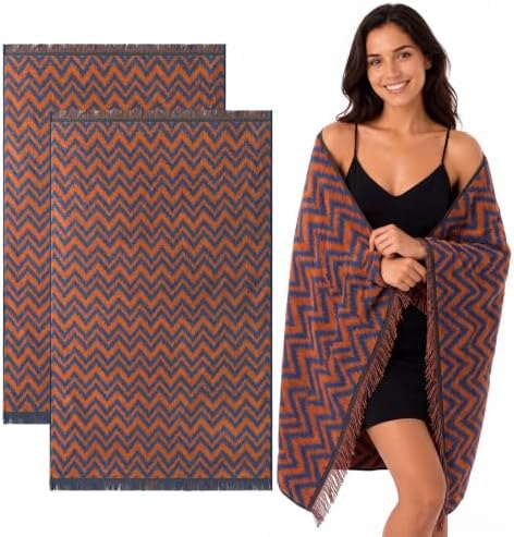 ecolook Zigzag Beach and Bath Towels with Herringbone Pattern, 100% Cotton