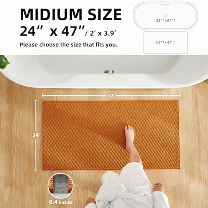 TYUU Bathroom Rugs Non Slip Washable, Super Absorbent Thin Bath Mat Quick Dry Low Pile Bathroom Rug, Orange 24"x47"