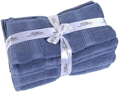 HILLFAIR Premium 600 GSM - 100% Cotton - 6 Piece Bath Towel Set - Blue