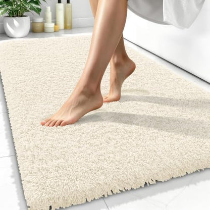 OLANLY Microfiber Bathroom Rugs 34x21, Ultra Soft Absorbent Bath Mat, White