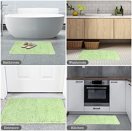 Yeaban Chenille Seafoam Green Bathroom Rug 26"x44", Non-Slip Rubber Backing