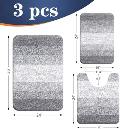 OLANLY Microfiber Bathroom Rugs Sets 3 Piece, 36"x24"+24"x16"+24"x20"