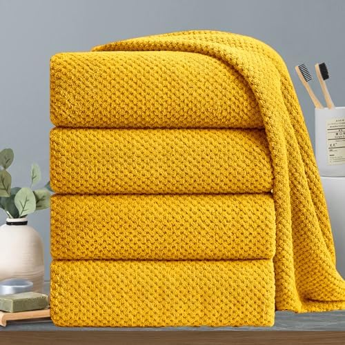 Extra Large Bath Towels Set 35x70 Inches - Yellow Luxury 600 GSM Oversized Bath Sheet Towel,Ultra Soft Microfiber - Quick Dry,Highly Absorbent Shower Towels Spa Hotel Bathroom Towel Set (4-Pack)