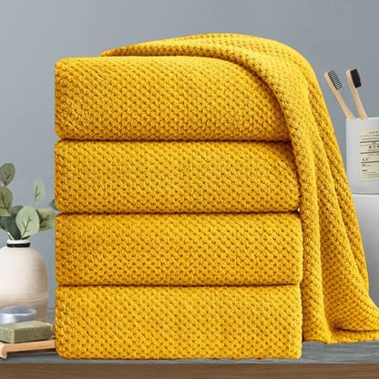 Extra Large Bath Towels Set 35x70 Inches - Yellow Luxury 600 GSM Oversized Bath Sheet Towel,Ultra Soft Microfiber - Quick Dry,Highly Absorbent Shower Towels Spa Hotel Bathroom Towel Set (4-Pack)