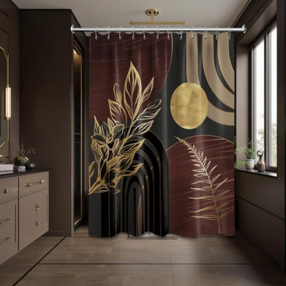 Dark Brown and Gold Extra Long Shower Curtain, Tall 72X84 in