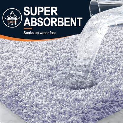 OLANLY Microfiber Bathroom Rugs 47x17, Quick Dry Mat, Lavender and White