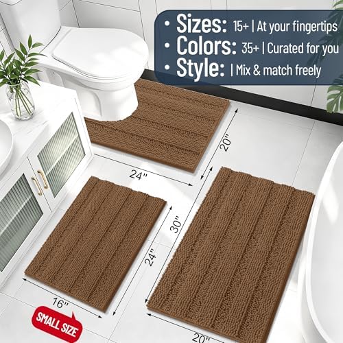 Smiry Thick Chenille Bathroom Rugs 36x24, Soft Absorbent Bath Mat, Mocha